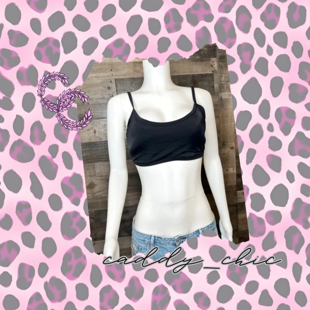 NWT VS PINK Convertible Scoop Swim Top - Black, Size Large (DD)